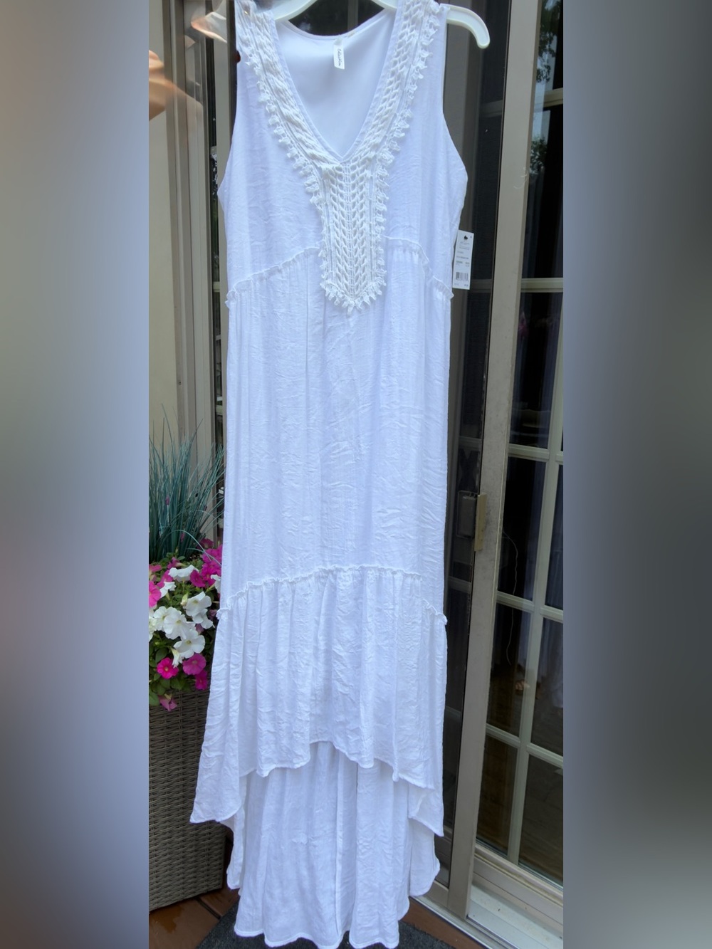 NY Collection White Crochet V-Neck High-Low Maxi Dress